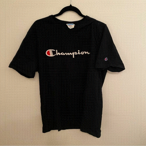 CHAMPION Logo Cotton T-Shirt in Black • sz L Large